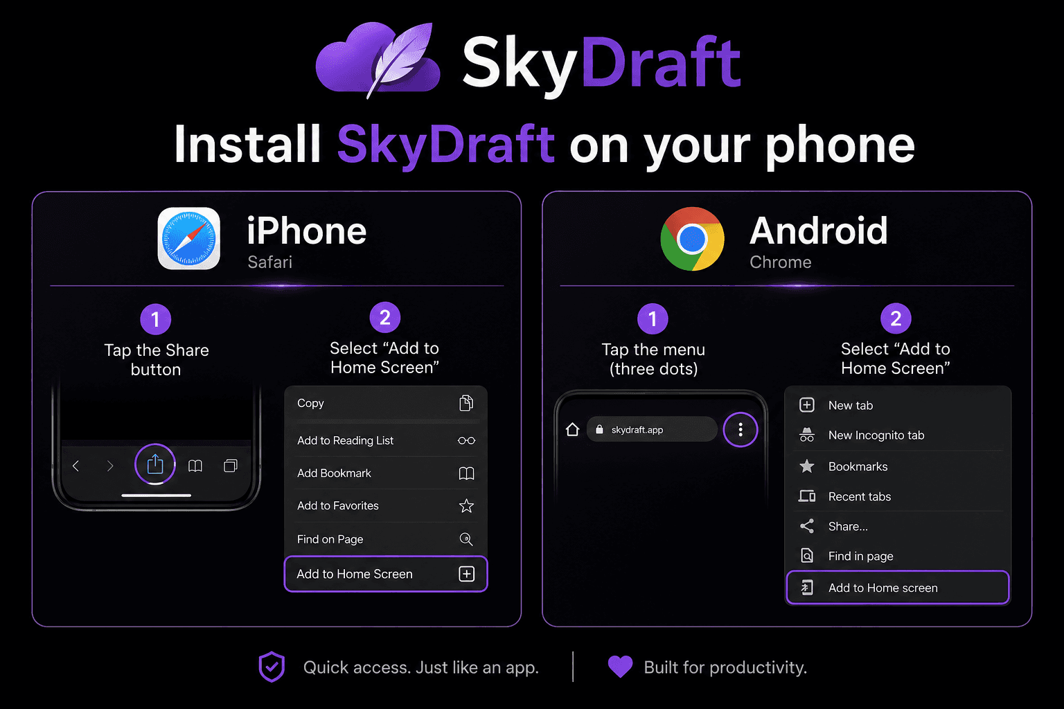 Install SkyDraft on iPhone and Android home screen guide