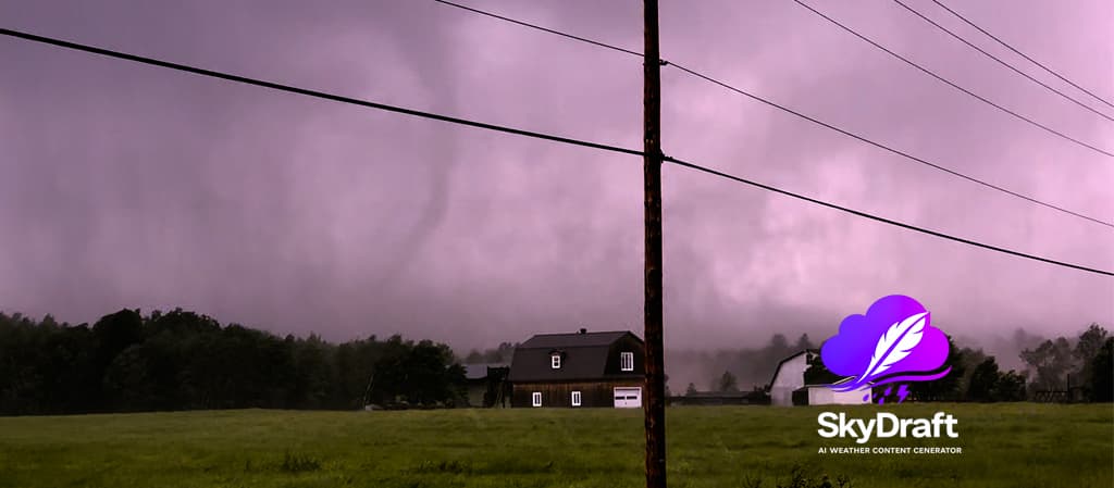Storm clouds over a highway at sunset — writing weather alerts for social media